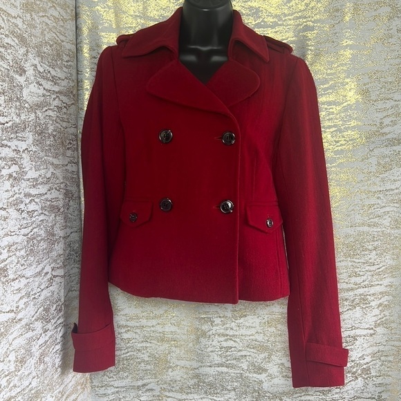 Jacob Women’s Red Stylish Wool Waist Blazer Pea Coat Size XS - Picture 2 of 13